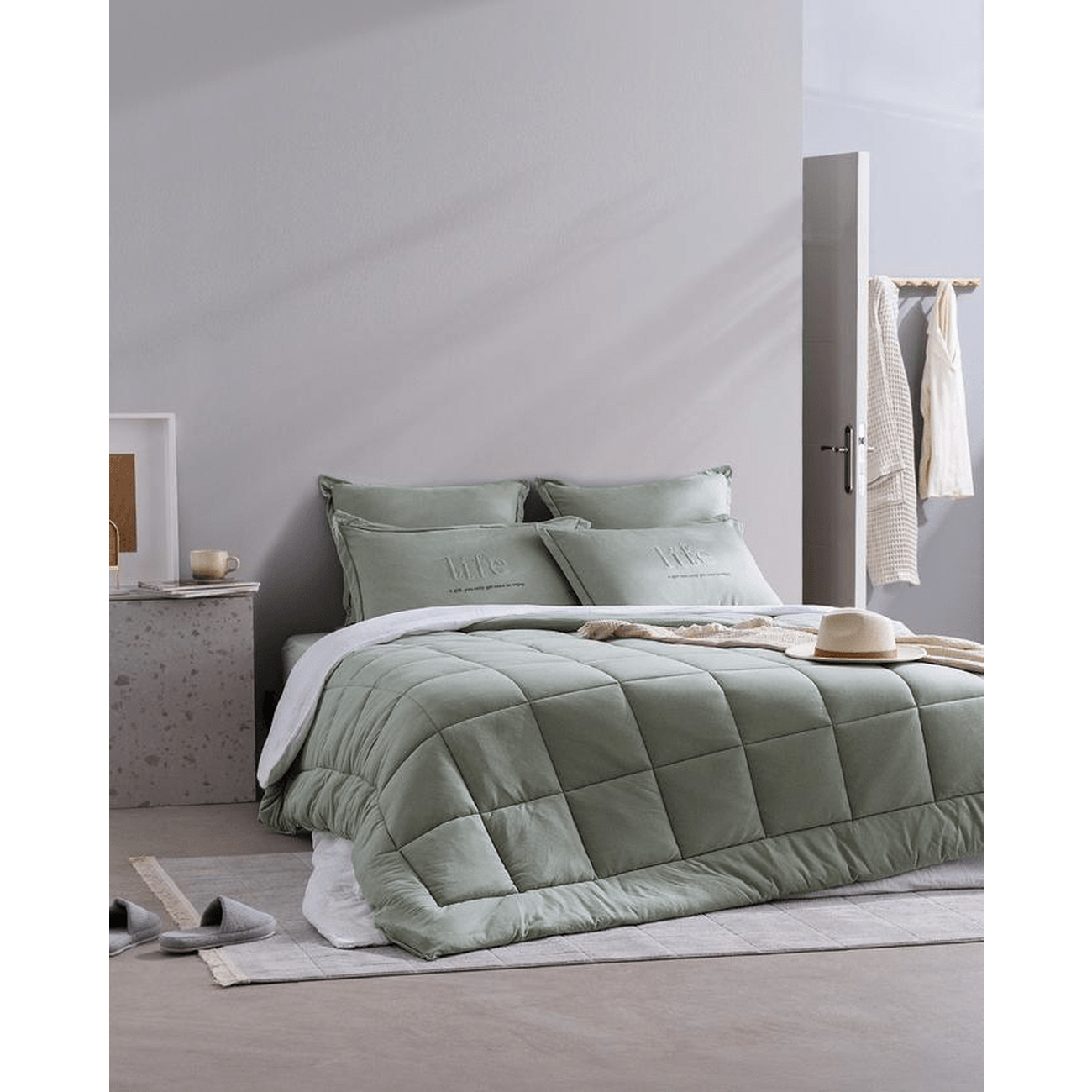 Bobigny Çift Kişilik Pamuklu SuperSoft Comfort Set - Mint Yeşili - count: 1